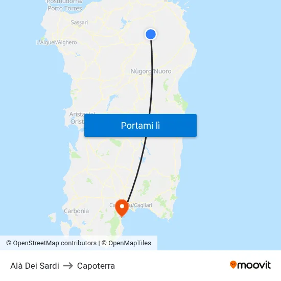 Alà Dei Sardi to Capoterra map