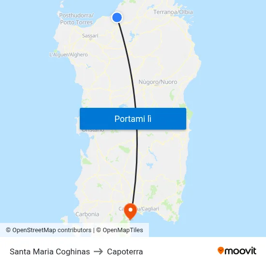 Santa Maria Coghinas to Capoterra map