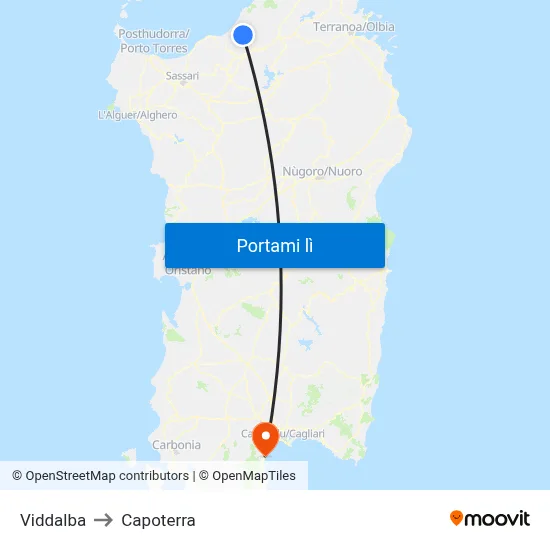 Viddalba to Capoterra map