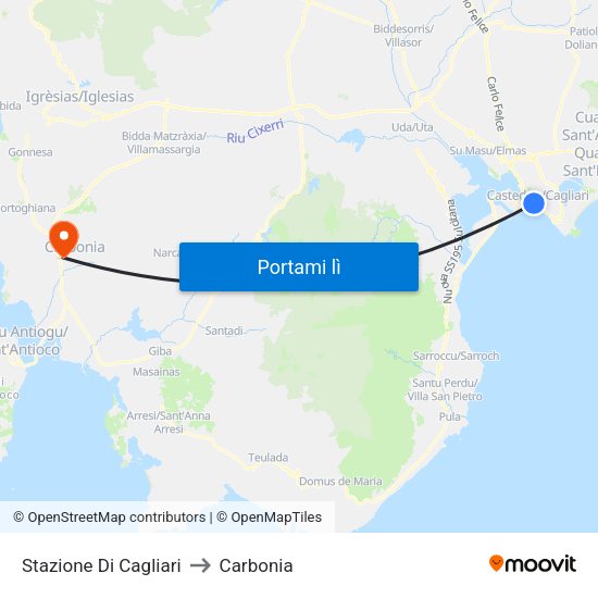 Stazione Di Cagliari to Carbonia map