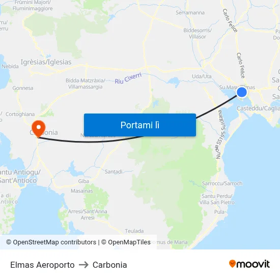 Elmas Aeroporto to Carbonia map