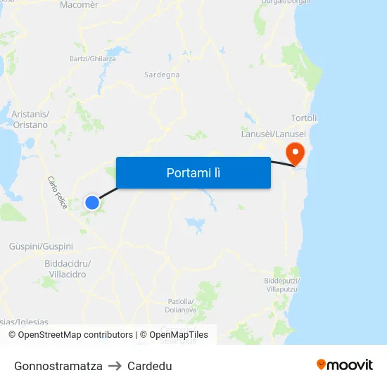 Gonnostramatza to Cardedu map