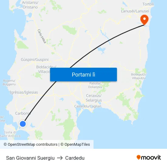 San Giovanni Suergiu to Cardedu map