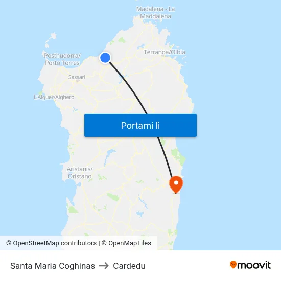 Santa Maria Coghinas to Cardedu map