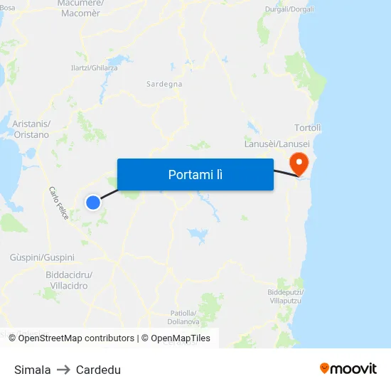 Simala to Cardedu map