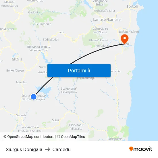 Siurgus Donigala to Cardedu map