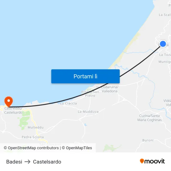 Badesi to Castelsardo map