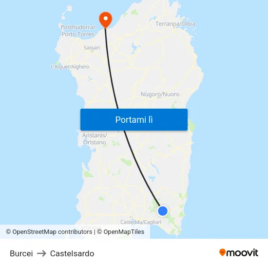 Burcei to Castelsardo map