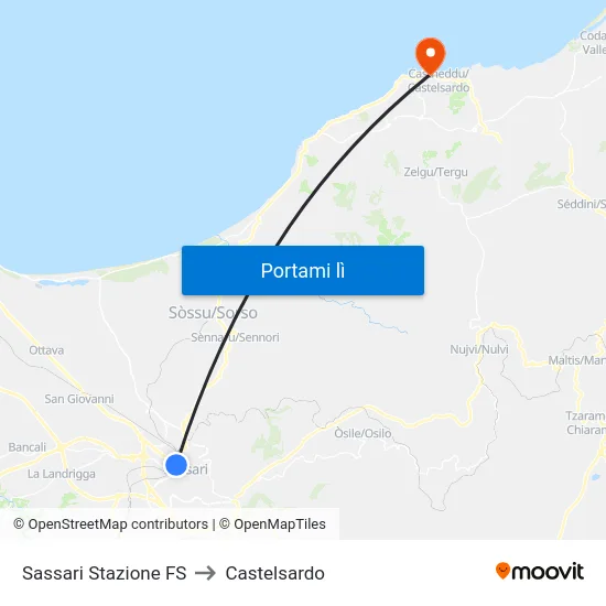 Sassari Stazione FS to Castelsardo map