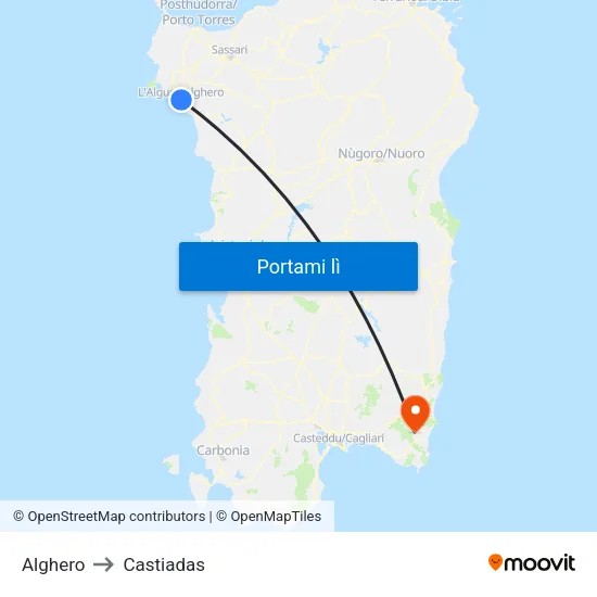 Alghero to Castiadas map