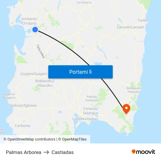 Palmas Arborea to Castiadas map