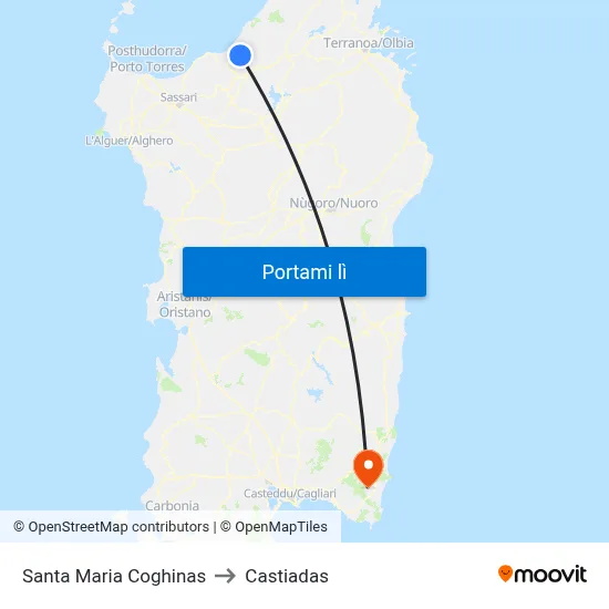 Santa Maria Coghinas to Castiadas map