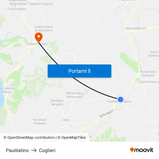 Paulilatino to Cuglieri map