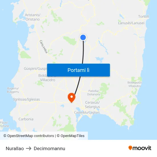 Nurallao to Decimomannu map