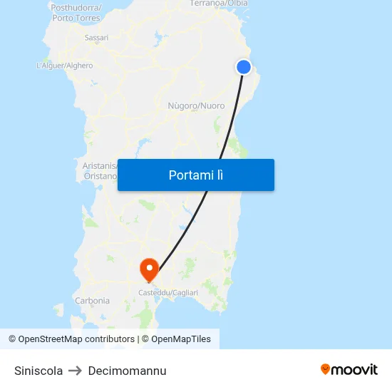 Siniscola to Decimomannu map