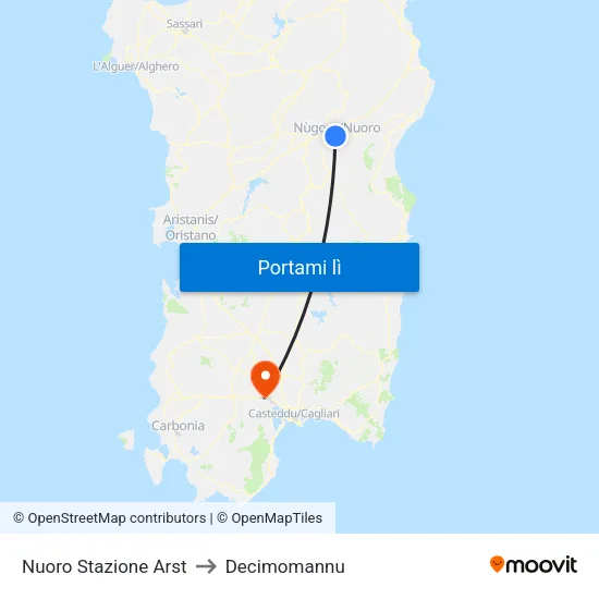 Nuoro Stazione Arst to Decimomannu map
