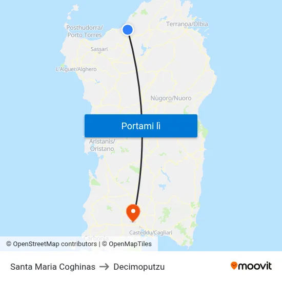Santa Maria Coghinas to Decimoputzu map