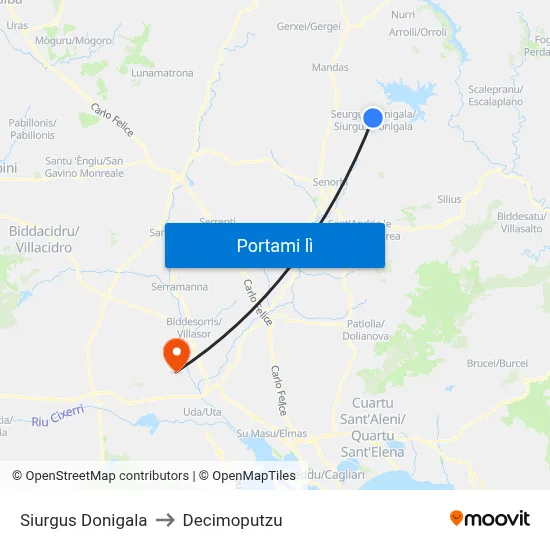 Siurgus Donigala to Decimoputzu map