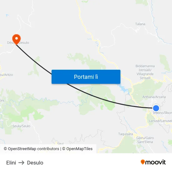 Elini to Desulo map