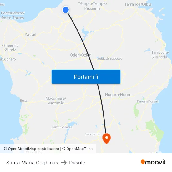 Santa Maria Coghinas to Desulo map