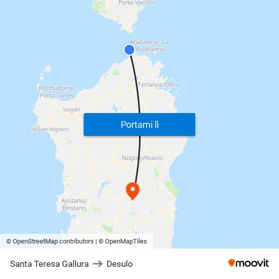 Santa Teresa Gallura to Desulo map