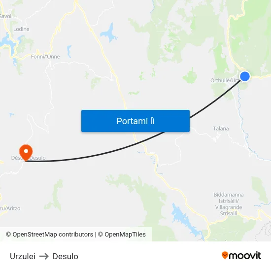 Urzulei to Desulo map