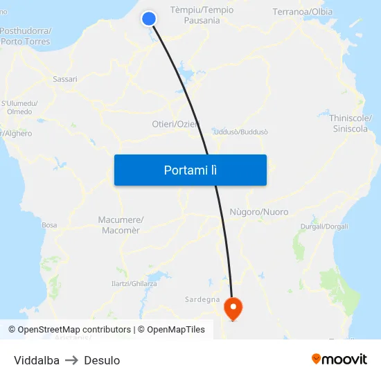 Viddalba to Desulo map