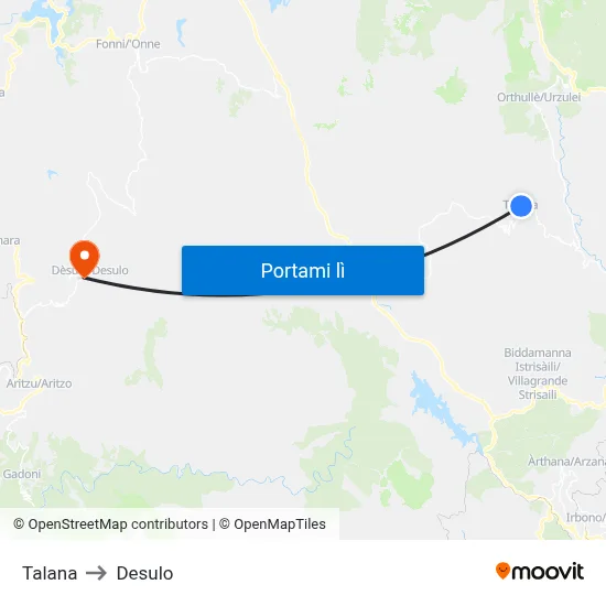 Talana to Desulo map