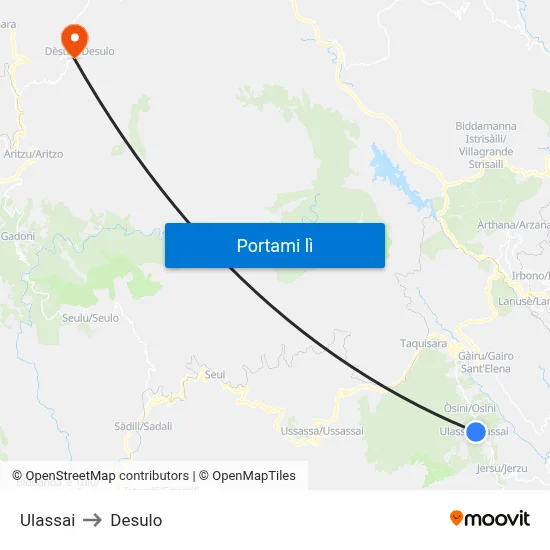 Ulassai to Desulo map