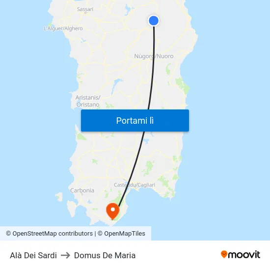 Alà Dei Sardi to Domus De Maria map