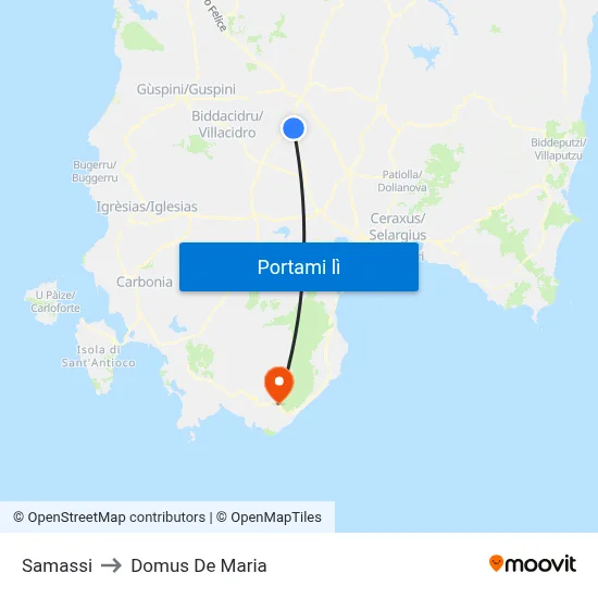 Samassi to Domus De Maria map