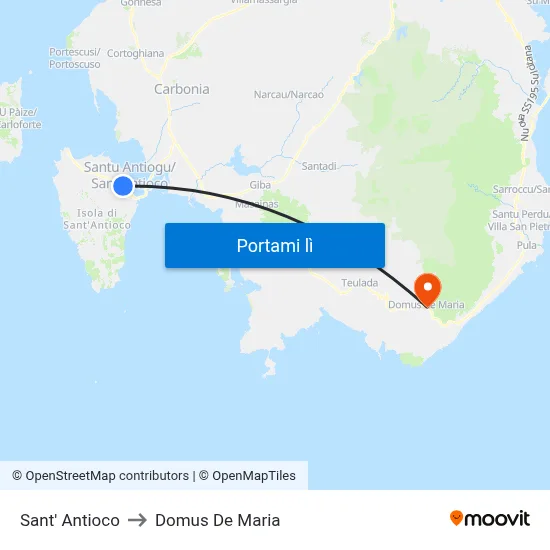 Sant' Antioco to Domus De Maria map
