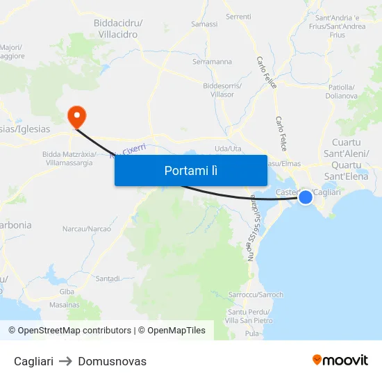 Cagliari to Domusnovas map