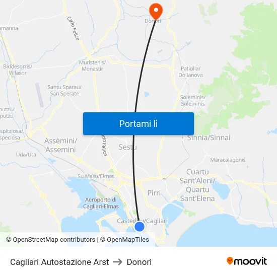 Cagliari Autostazione Arst to Donorì map