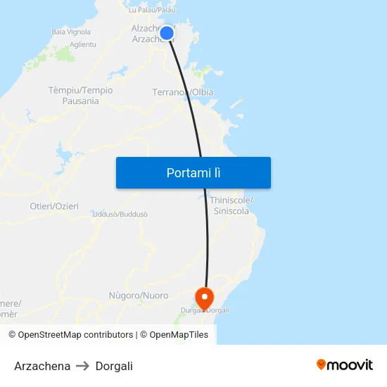 Arzachena to Dorgali map