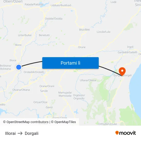 Illorai to Dorgali map