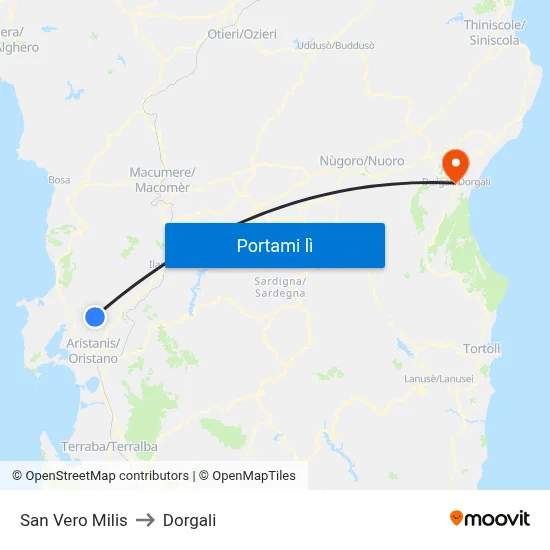 San Vero Milis to Dorgali map