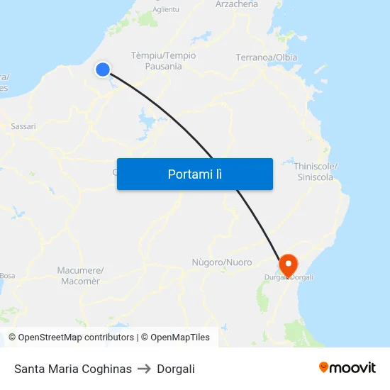 Santa Maria Coghinas to Dorgali map