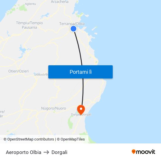 Aeroporto Olbia to Dorgali map