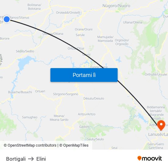 Bortigali to Elini map