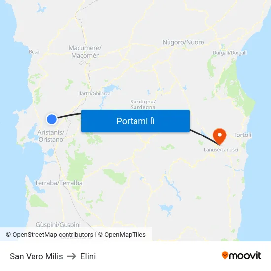 San Vero Milis to Elini map
