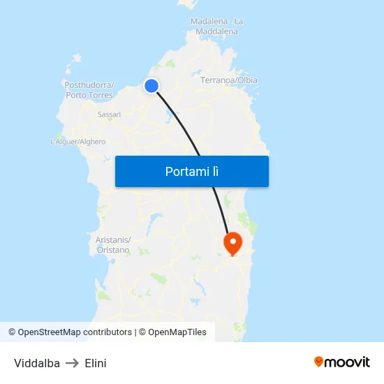 Viddalba to Elini map