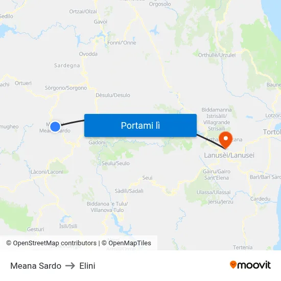 Meana Sardo to Elini map
