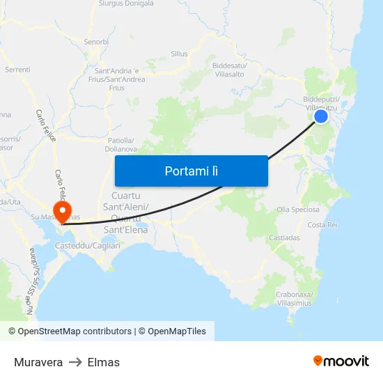 Muravera to Elmas map