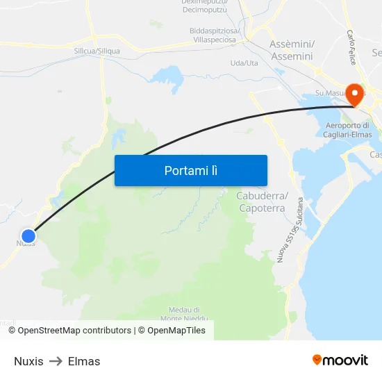 Nuxis to Elmas map