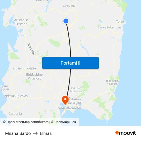 Meana Sardo to Elmas map