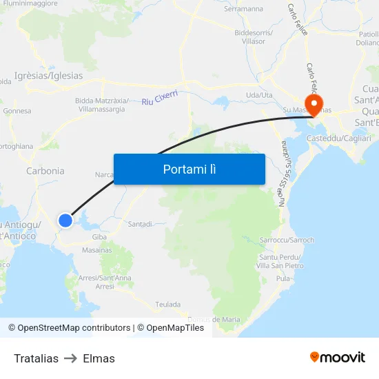 Tratalias to Elmas map