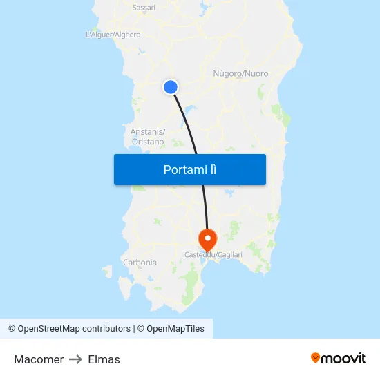 Macomer to Elmas map