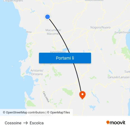 Cossoine to Escolca map