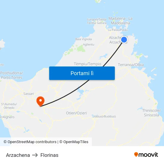 Arzachena to Florinas map